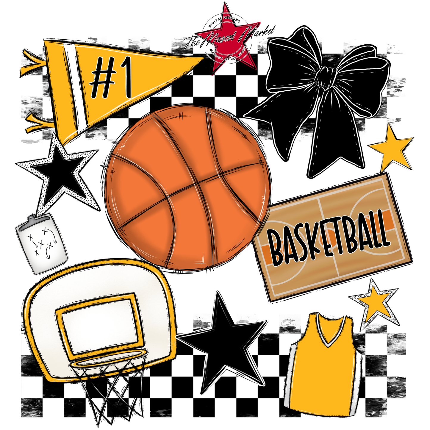 Basketball Checkers Spirit Design-Yellow