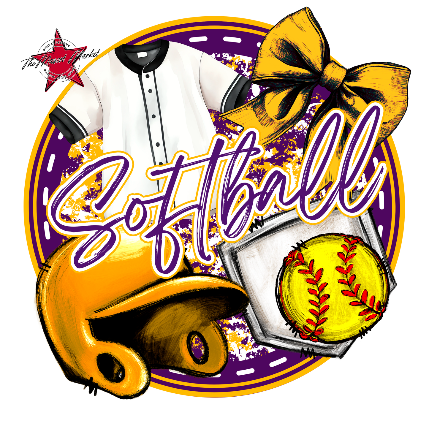 Circle Softball Design-Purple-Yellow