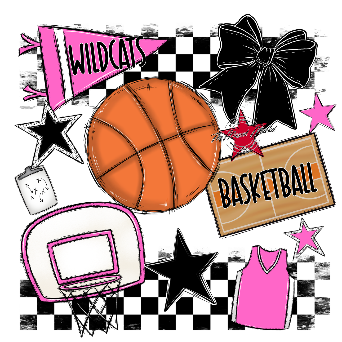 Wildcats Checkers Basketball Spirit Design-Baby Pink