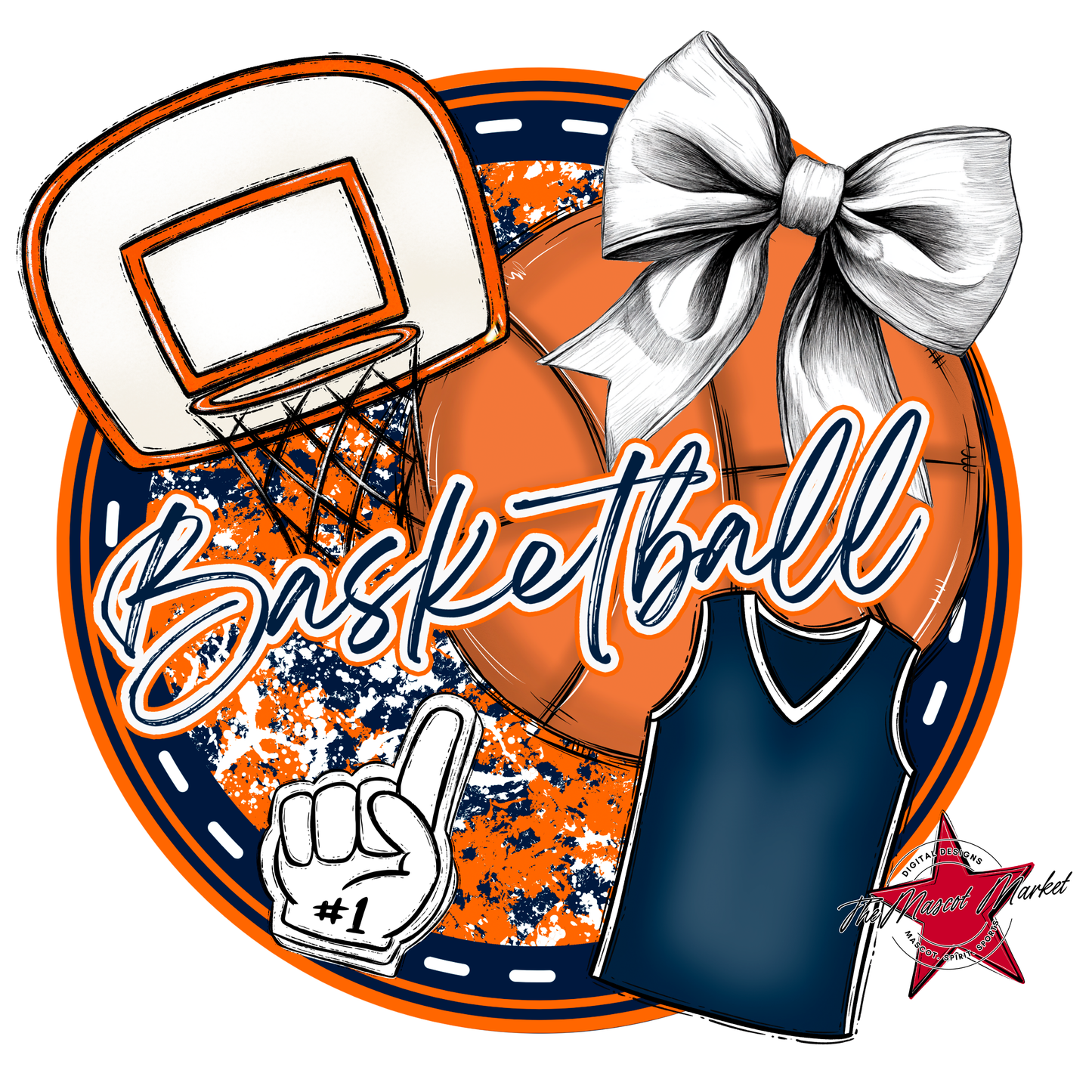Circle Basketball Design-Navy-Orange