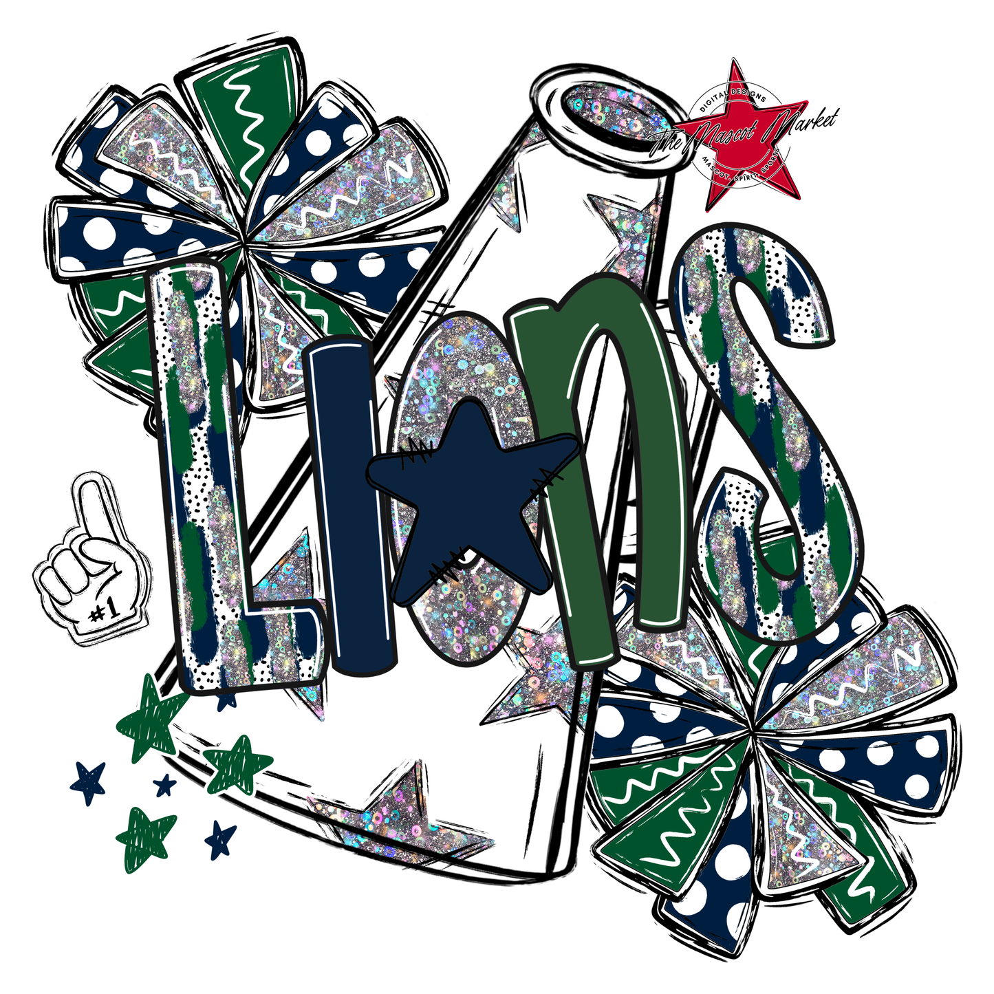 Lions Cheer Megaphone Scrape-Navy-Green