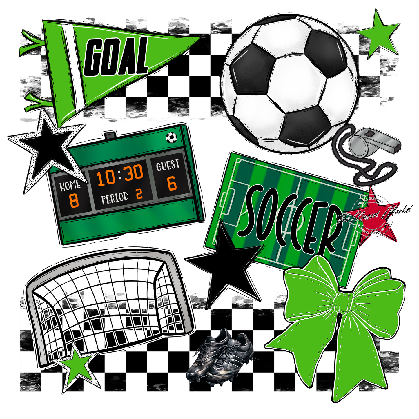 Soccer Checkers Spirit Design-Bright Green