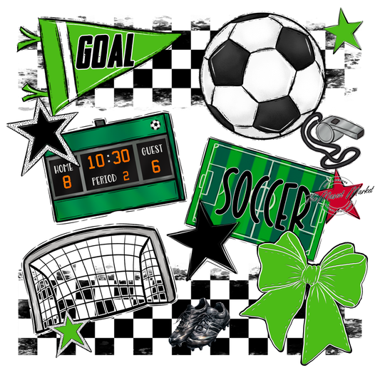 Soccer Checkers Spirit Design-Bright Green