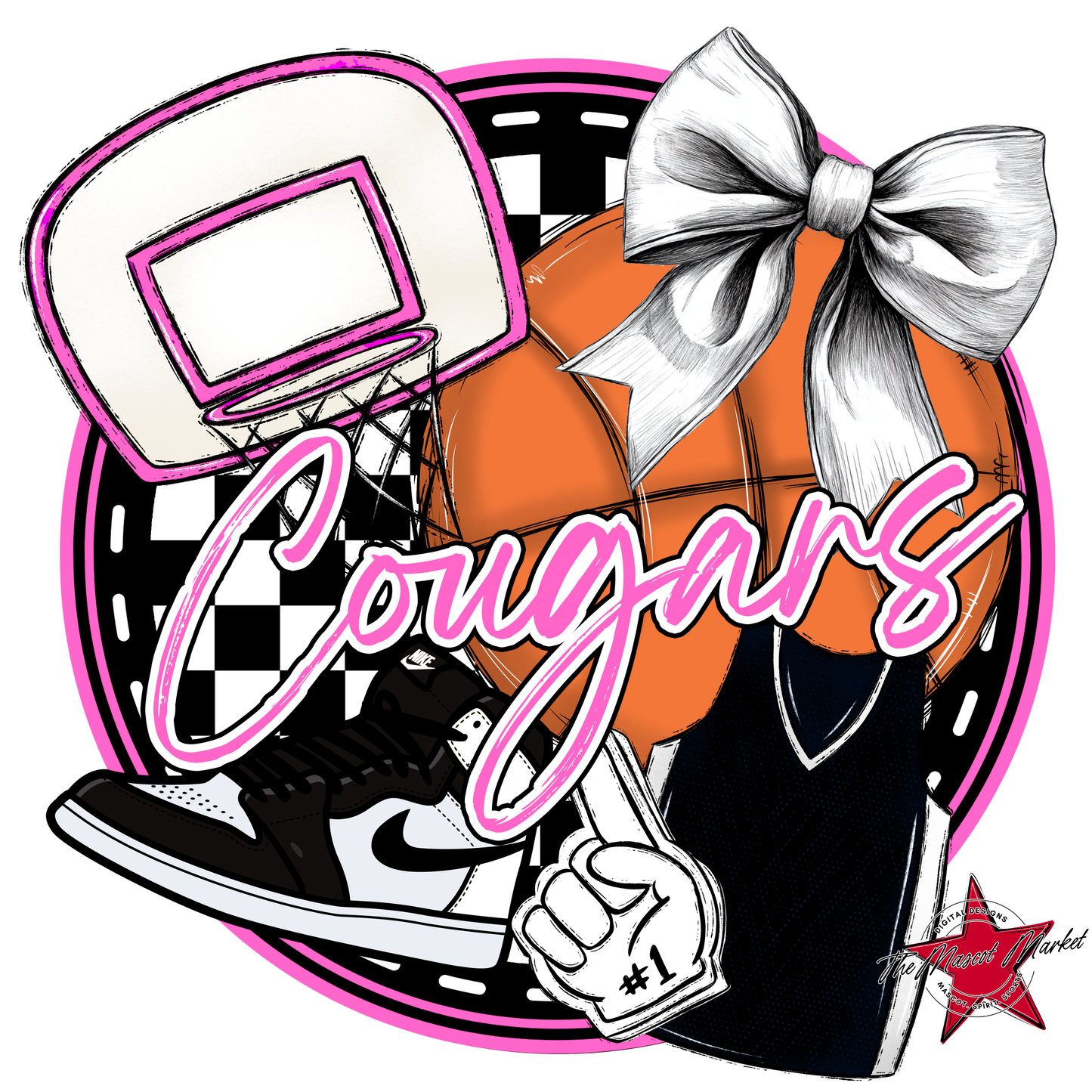 Cougars Circle Basketball Design-Baby Pink