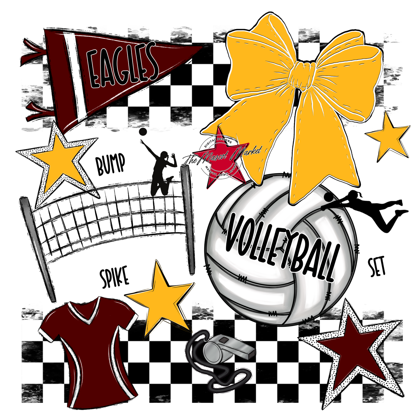 Eagles Volleyball Checkers Design-Maroon-Yellow