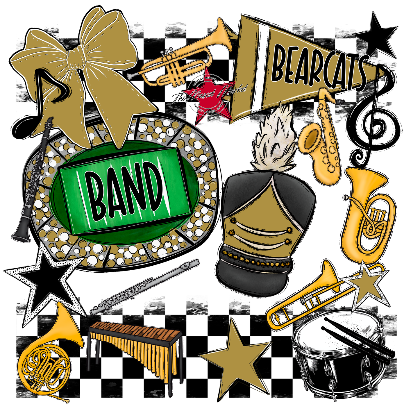Bearcats Band Checkers Design-Gold