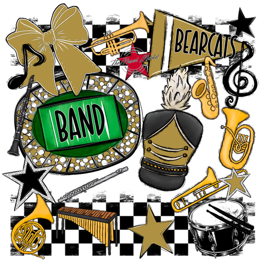 Bearcats Band Checkers Design-Gold