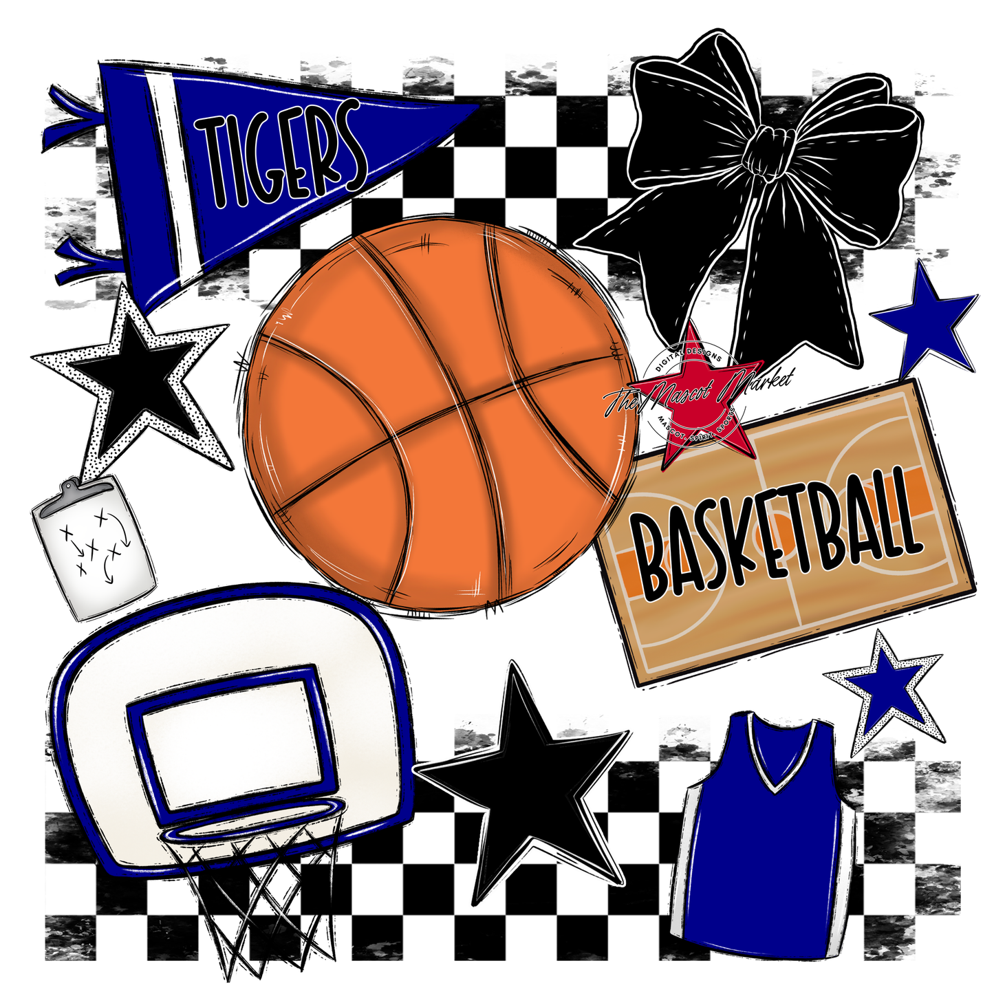 Tigers Checkers Basketball Spirit Design-Blue