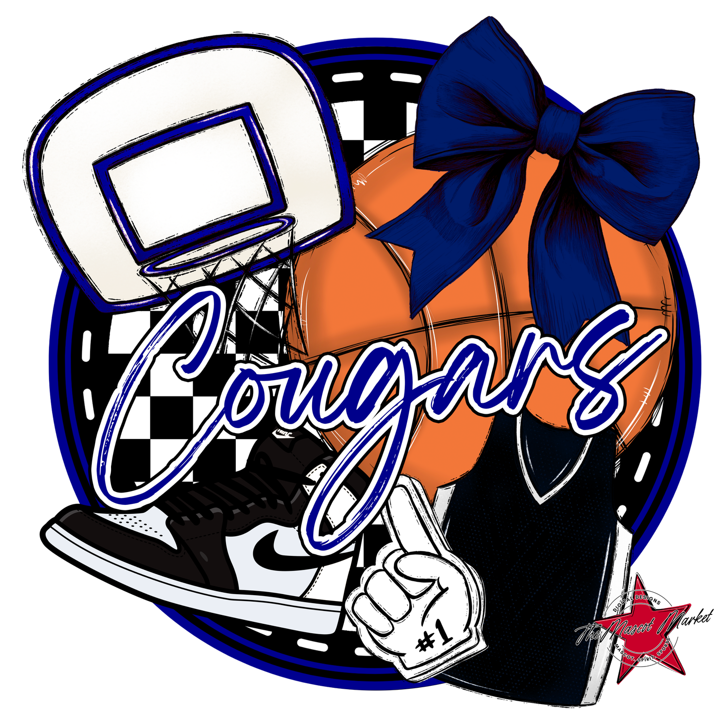 Cougars Circle Basketball Design-Blue