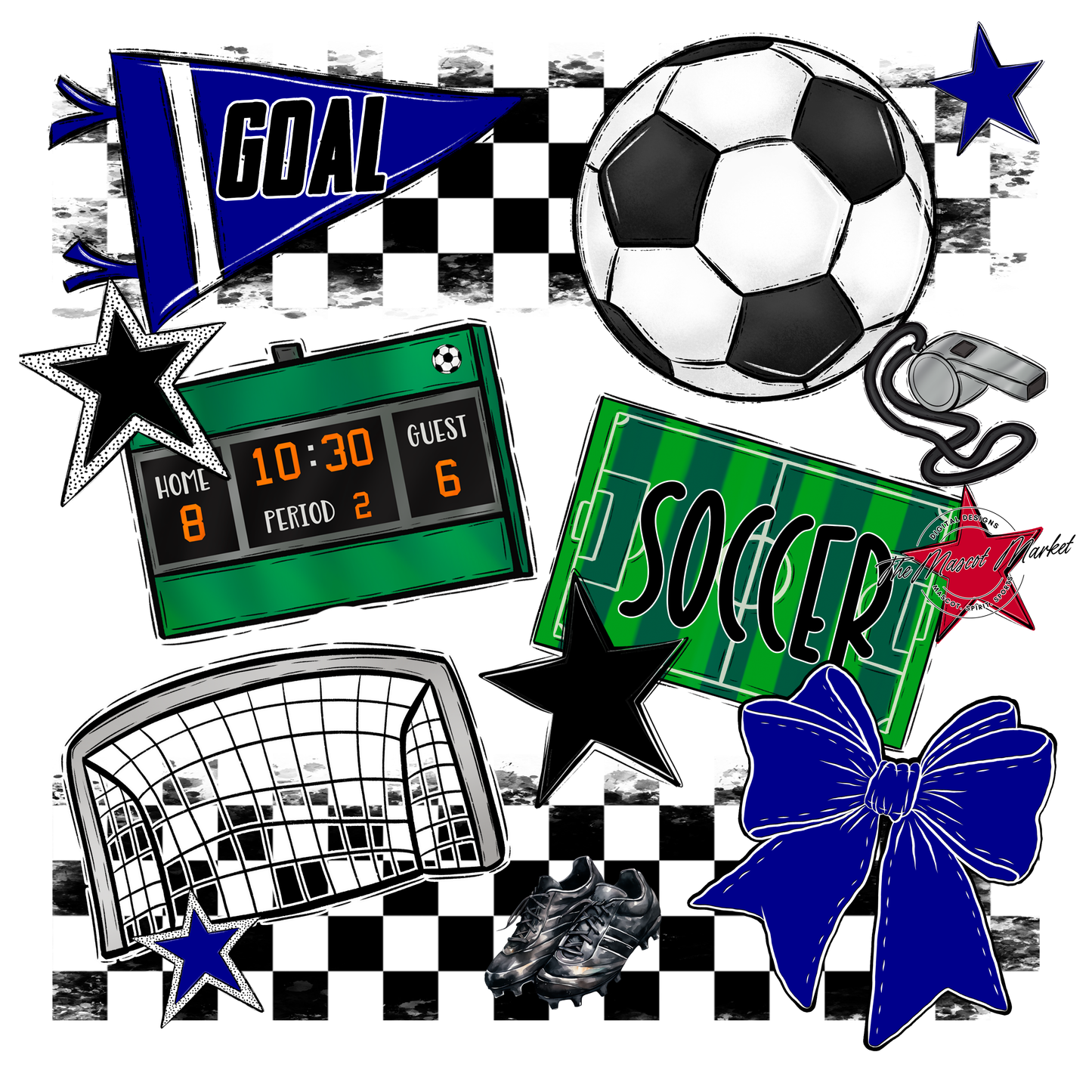 Soccer Checkers Spirit Design-Blue