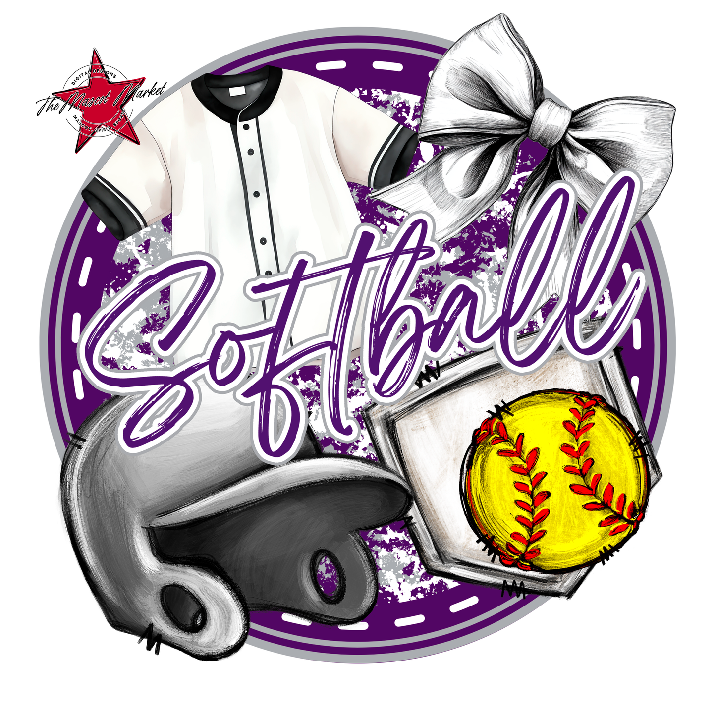 Circle Softball Design-Purple-Grey