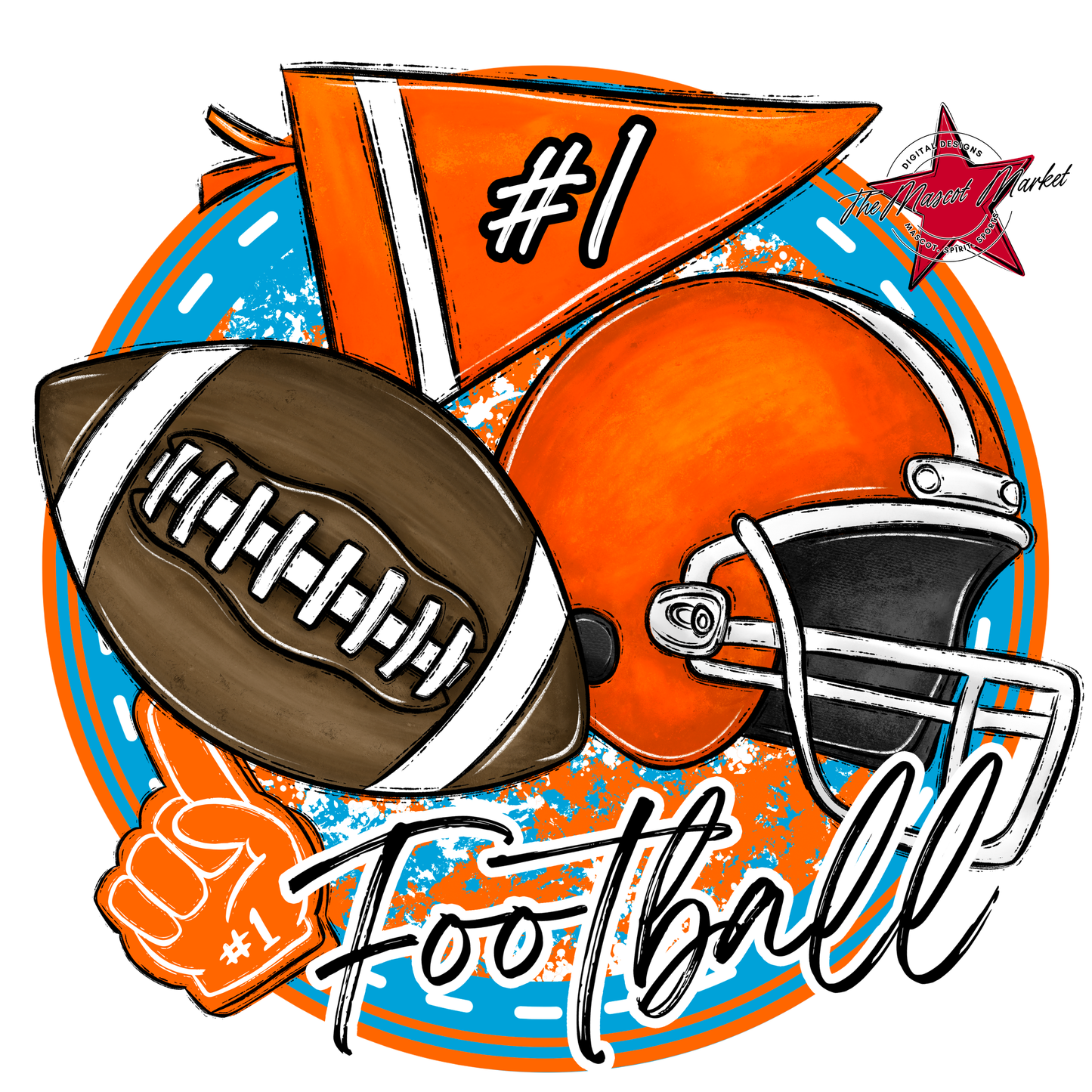 Football Circle Design-Carolina Blue-Orange