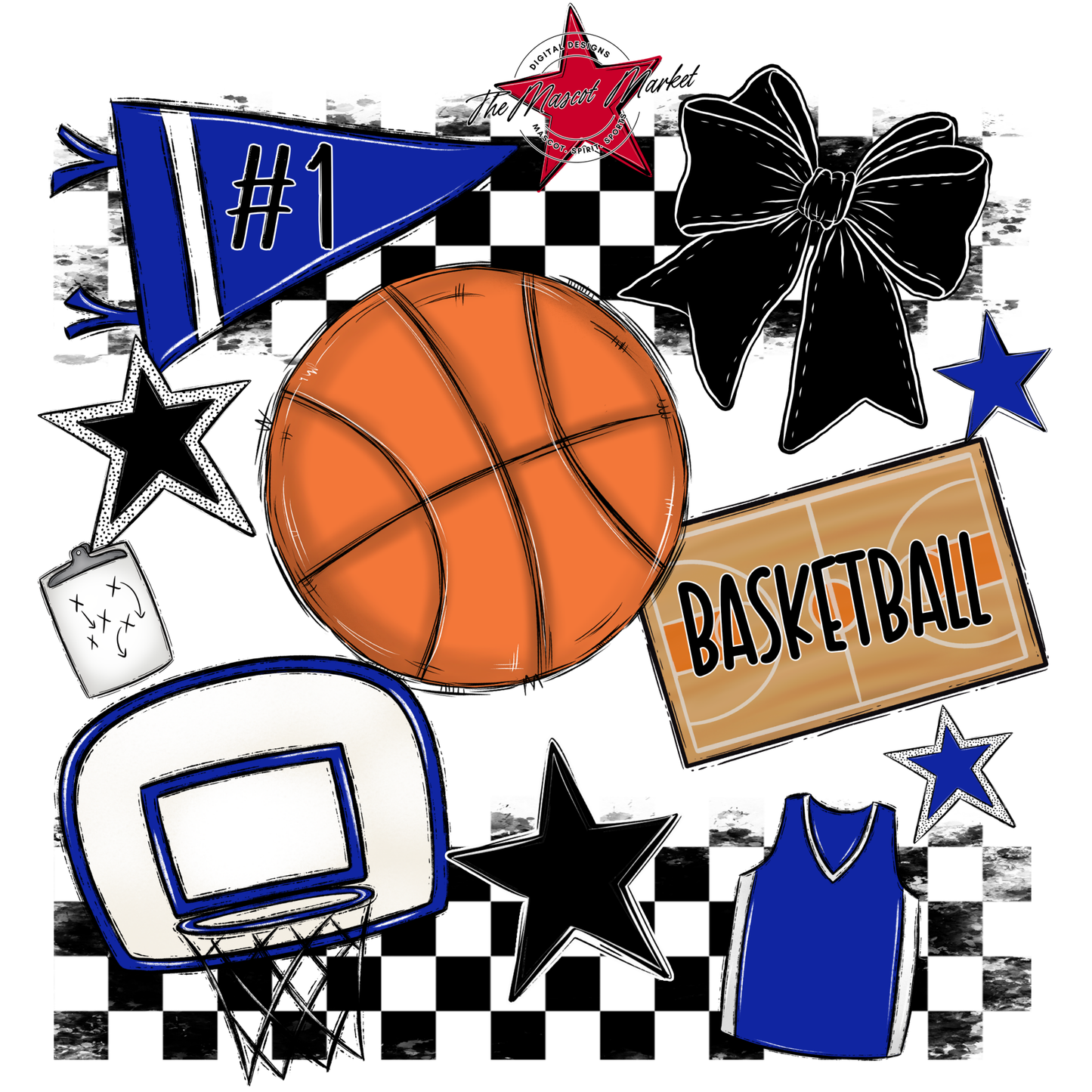 Basketball Checkers Spirit Design-Royal Blue