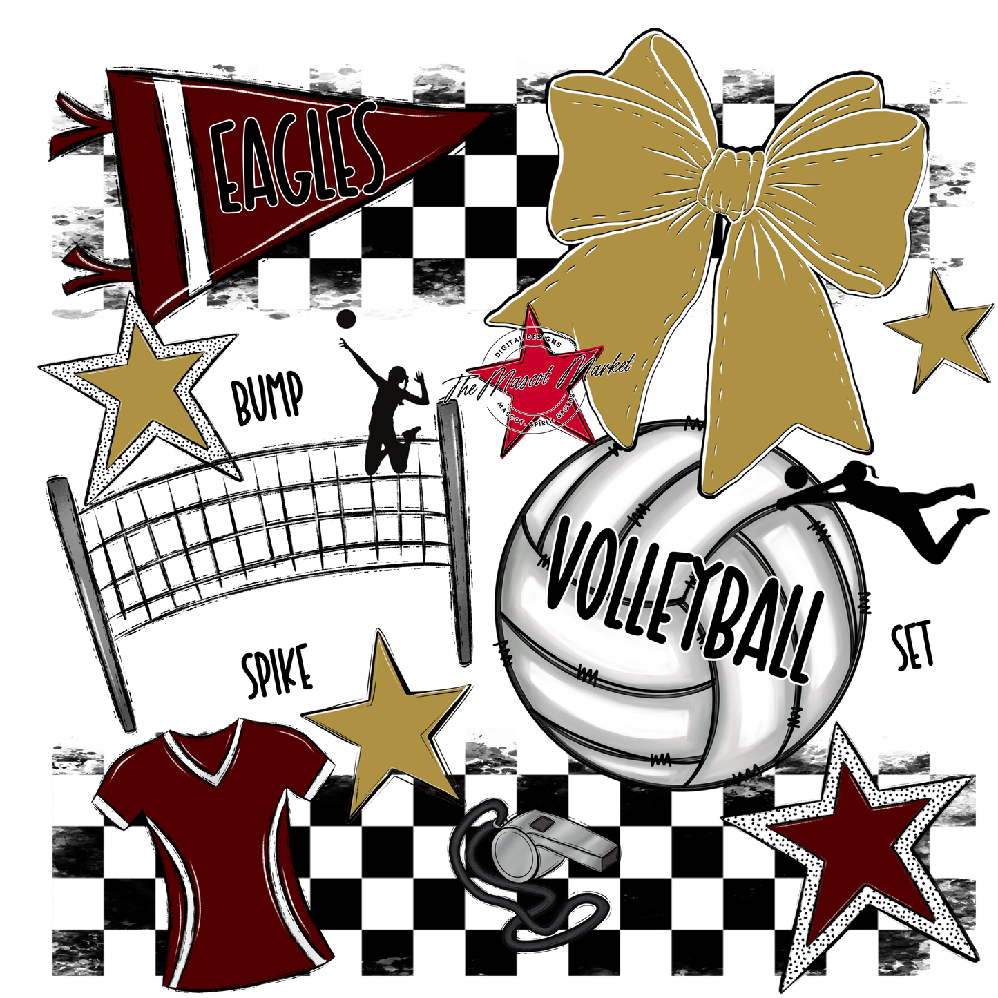 Eagles Volleyball Checkers Design-Maroon-Gold
