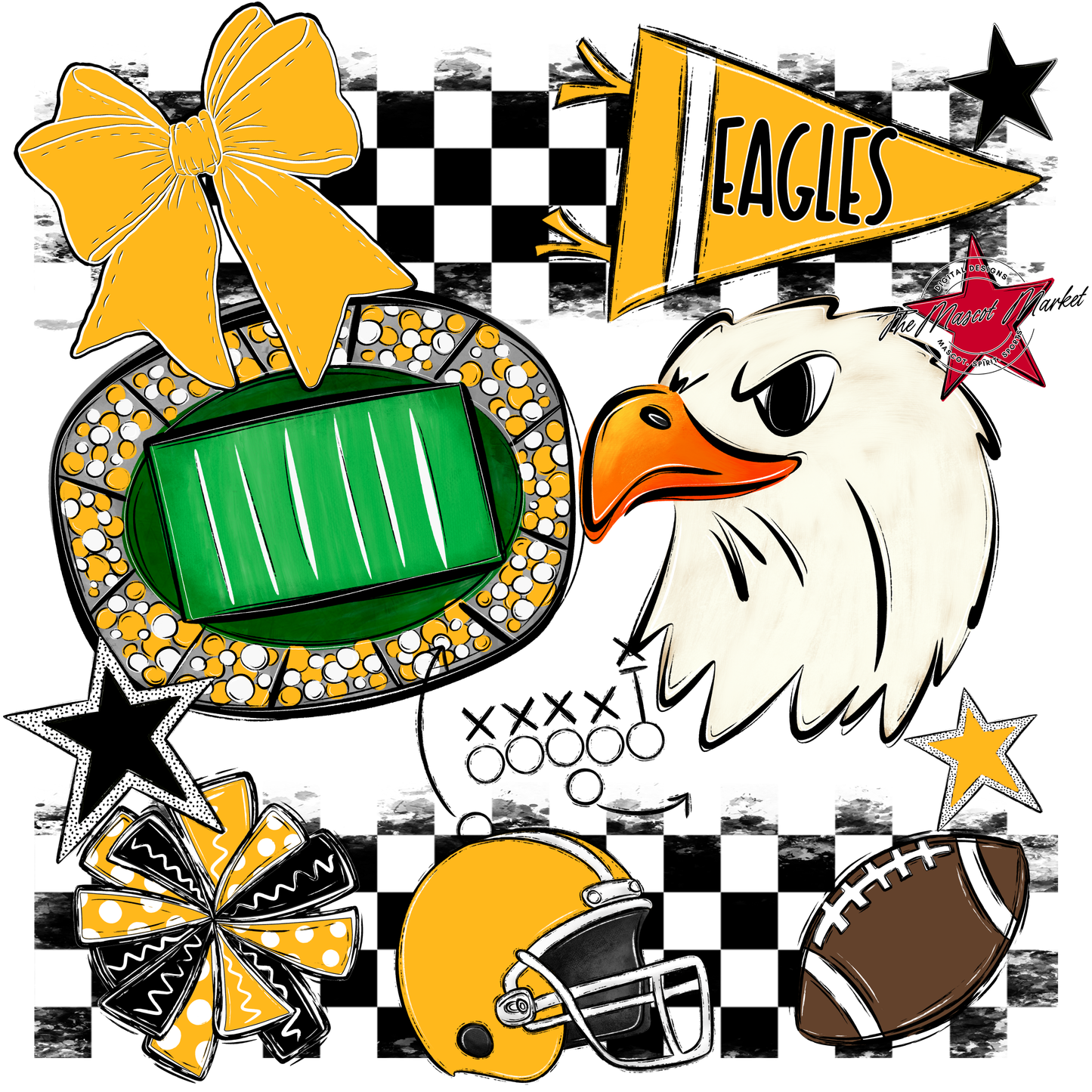 Eagles Checkers Mascot Spirit Design-Yellow
