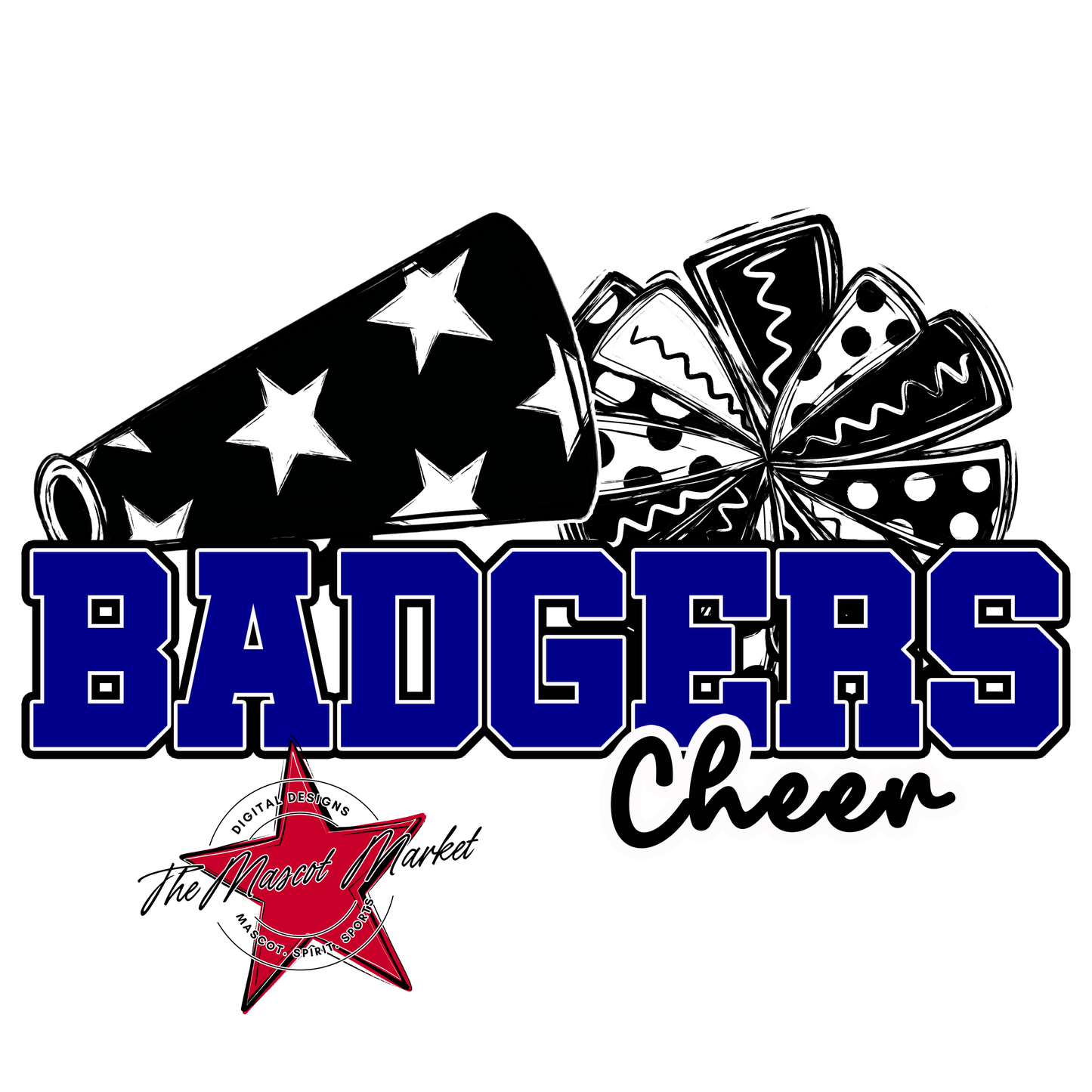 Badgers Doodle Cheer Design-Blue