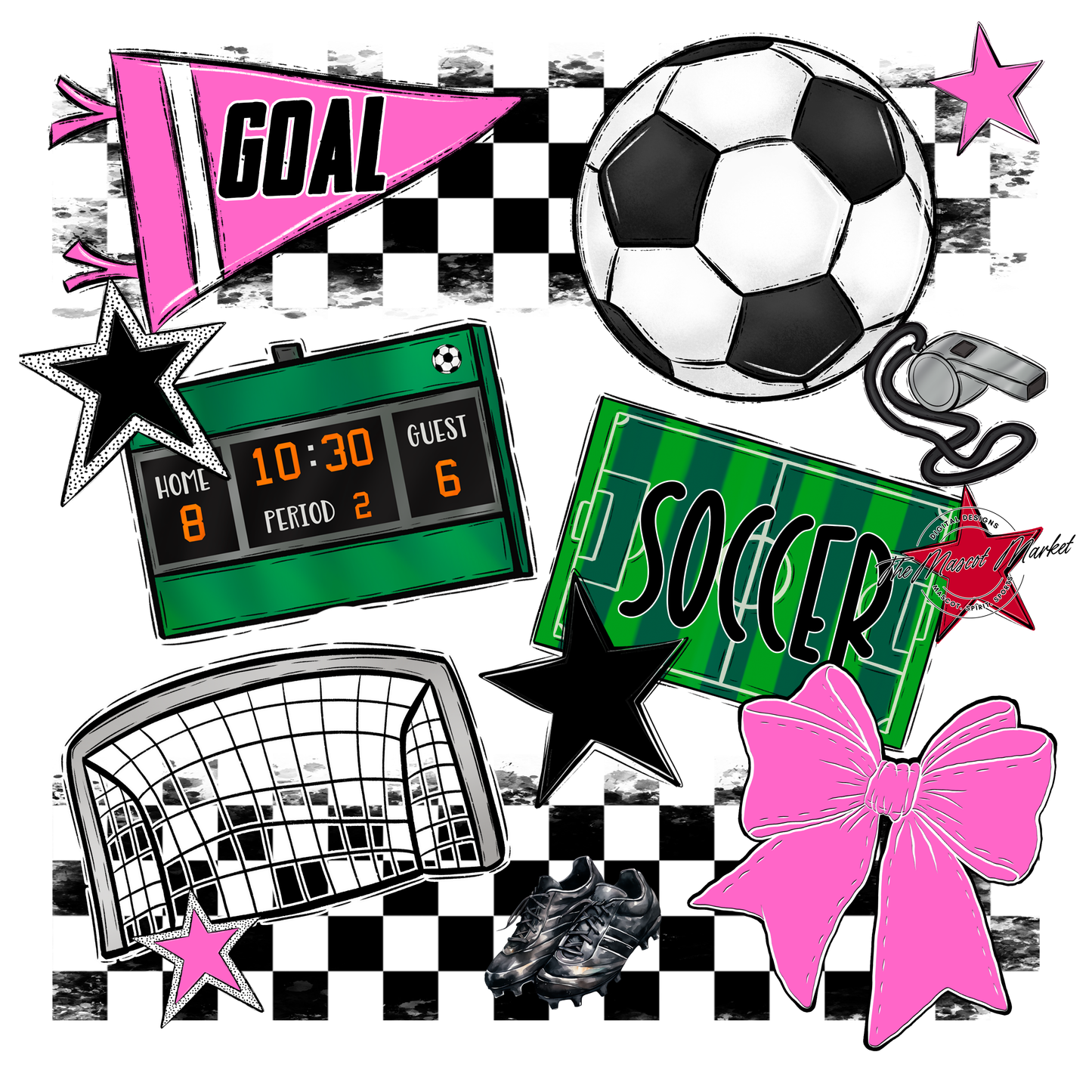 Soccer Checkers Spirit Design-Baby Pink