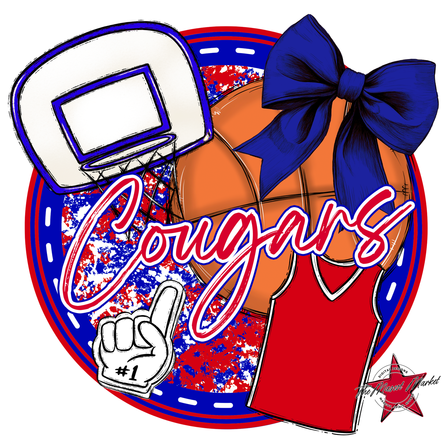 Cougars Circle Basketball Design-Blue-Red