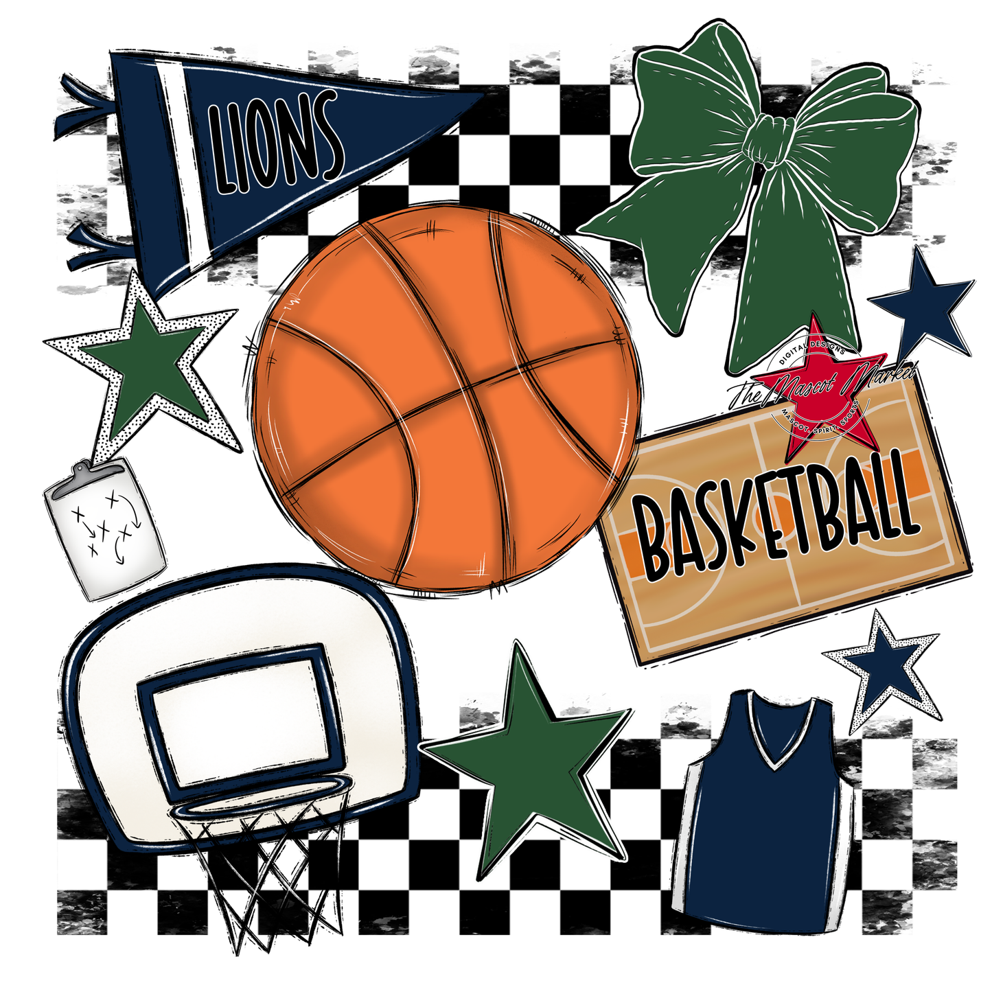 Lions Checkers Basketball Spirit Design-Navy-Green