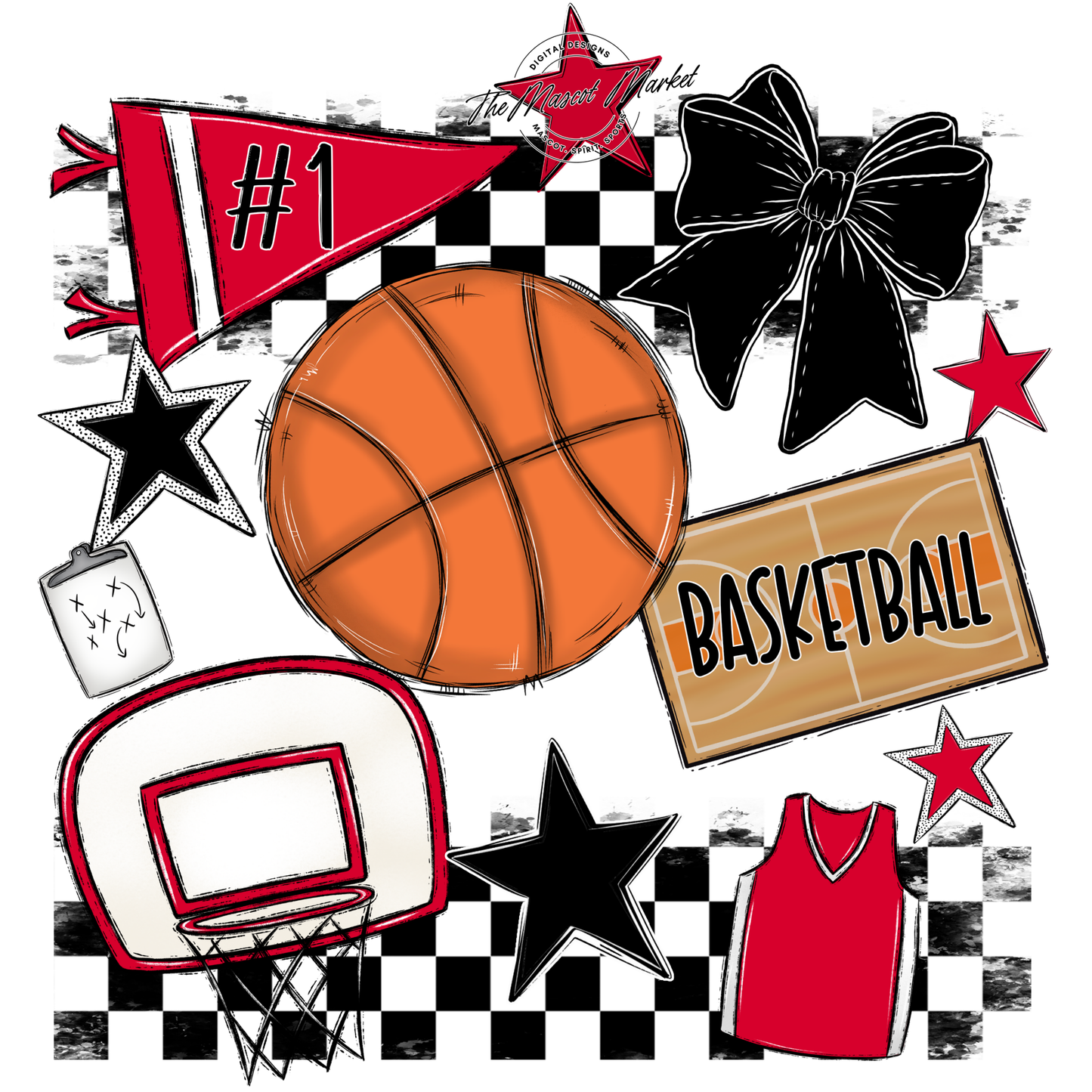 Basketball Checkers Spirit Design-Red