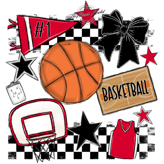 Basketball Checkers Spirit Design-Red