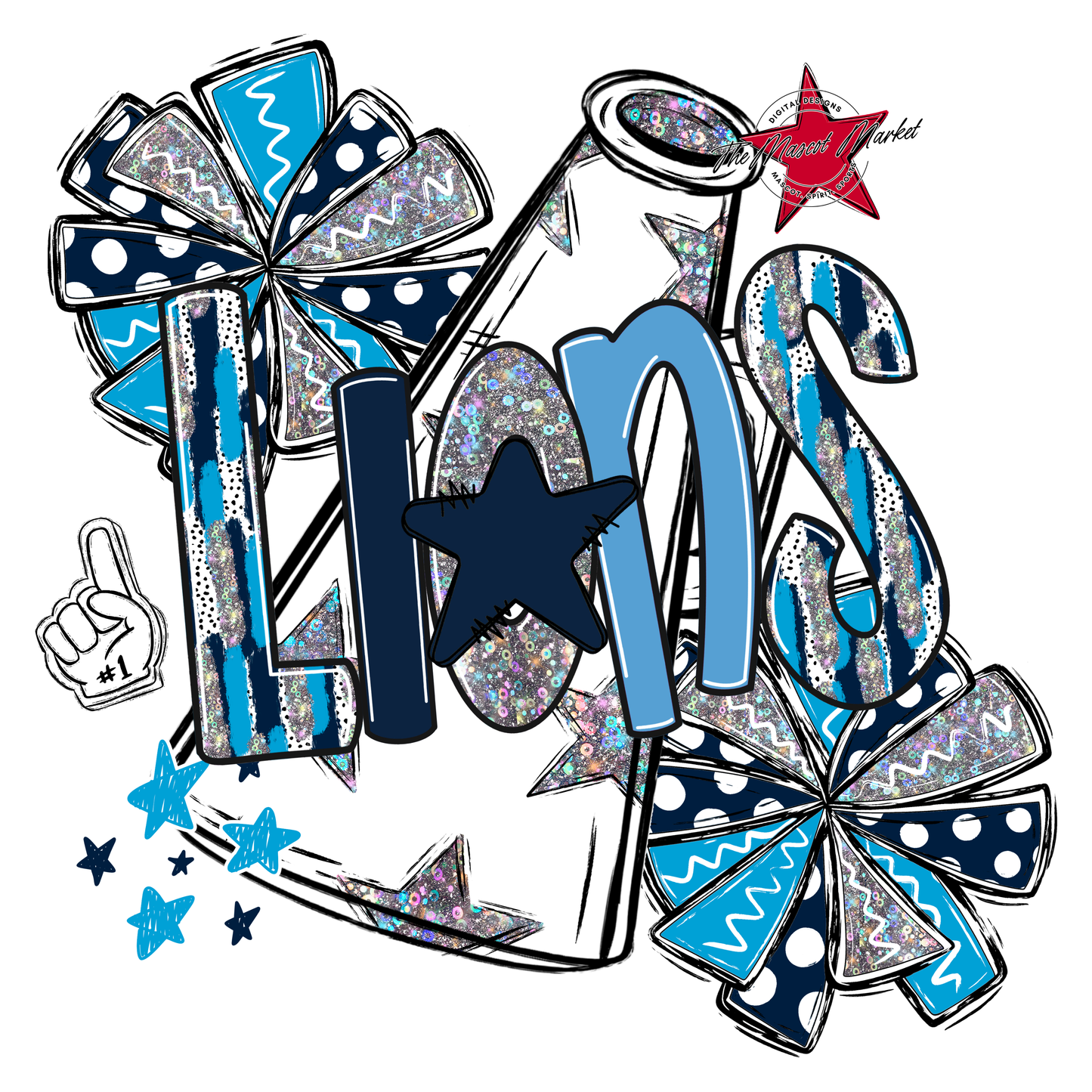 Lions Cheer Megaphone Scrape-Navy-Carolina Blue