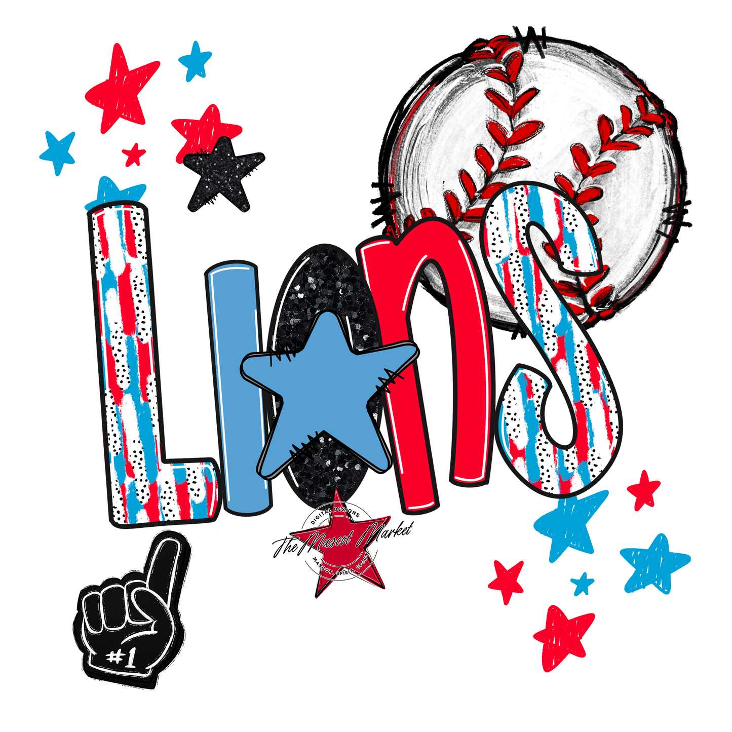 Lions Baseball Scrape-Carolina Blue-Red