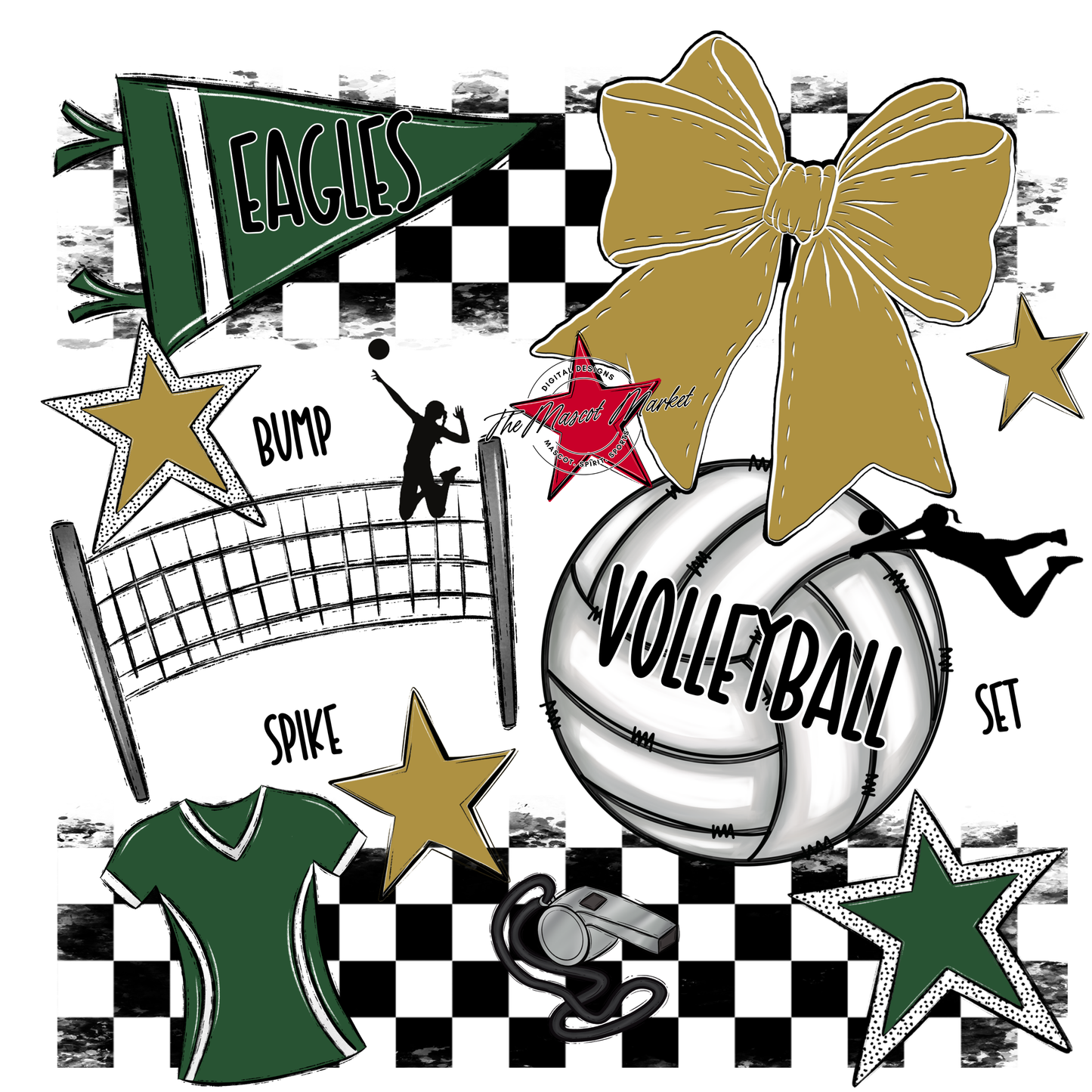 Eagles Volleyball Checkers Design-Green-Gold