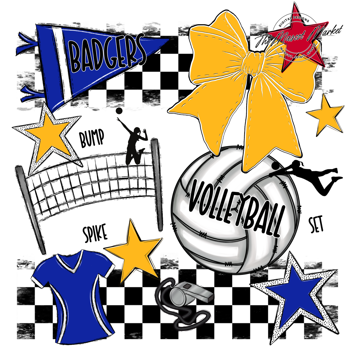 Badgers Volleyball Checkers Design-Blue-Yellow