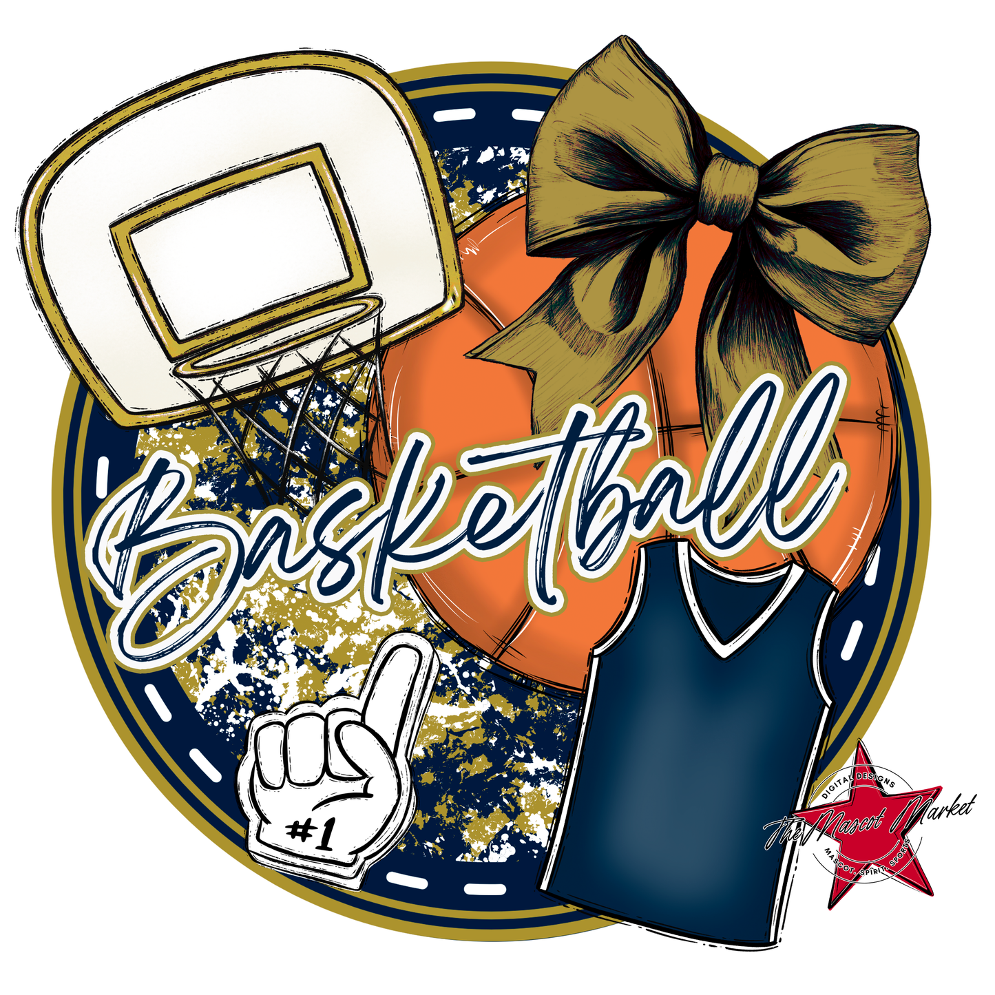 Circle Basketball Design-Navy-Gold