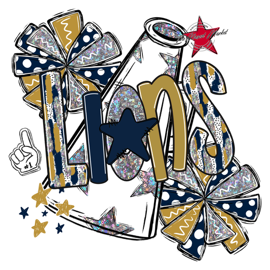 Lions Cheer Megaphone Scrape-Navy-Gold