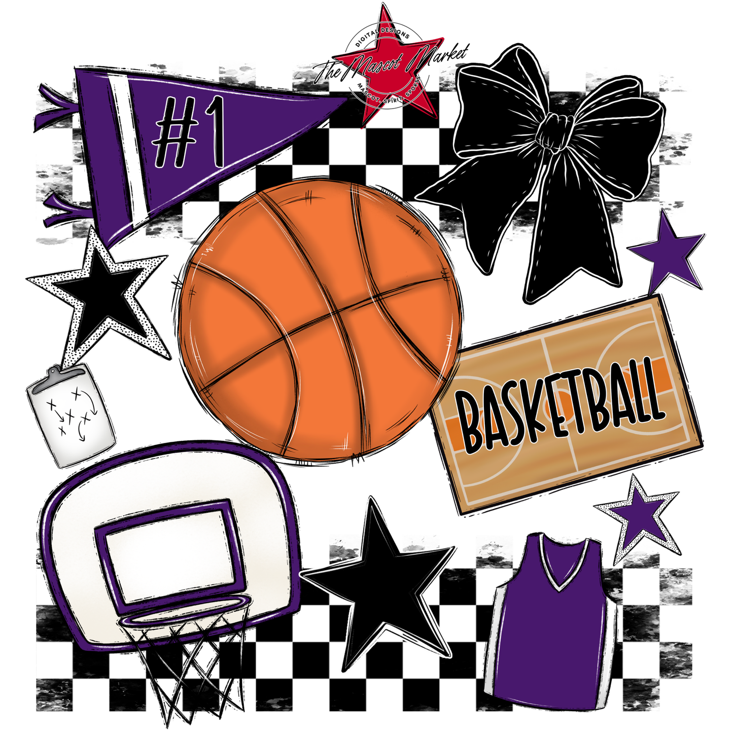 Basketball Checkers Spirit Design-Purple