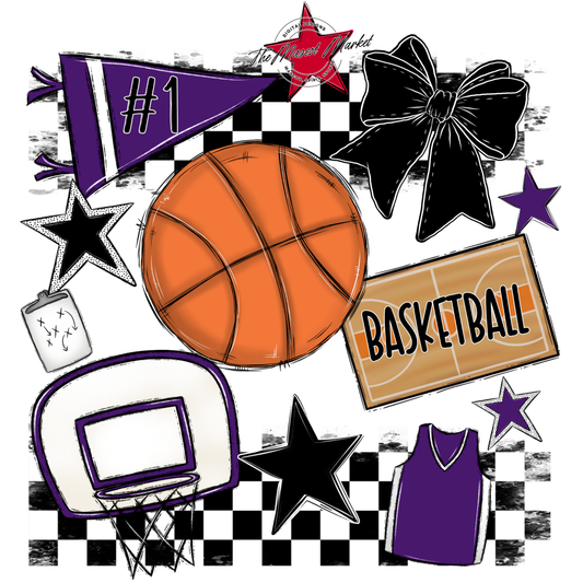 Basketball Checkers Spirit Design-Purple