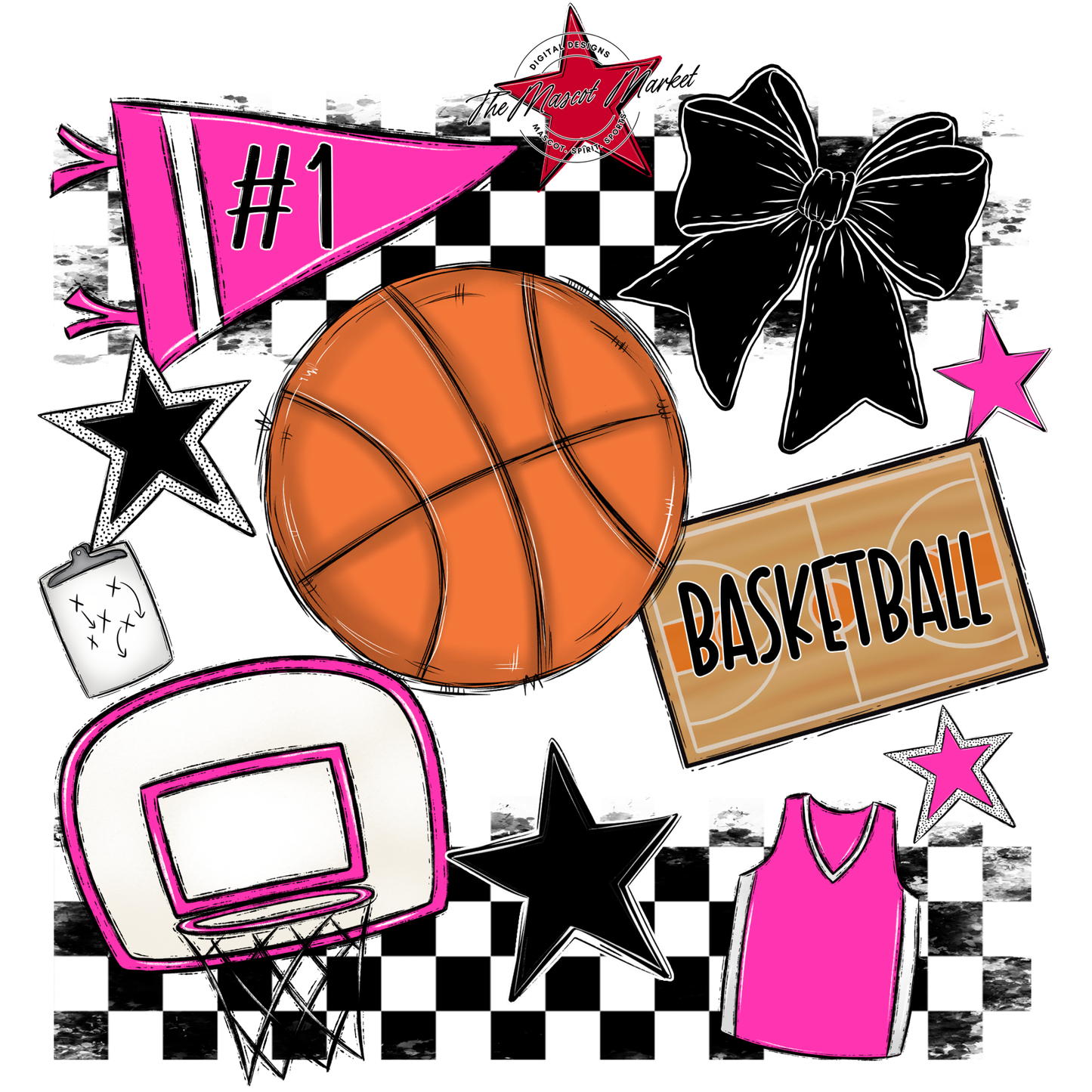 Basketball Checkers Spirit Design-Pink