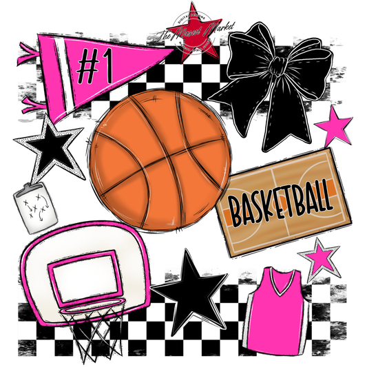 Basketball Checkers Spirit Design-Pink