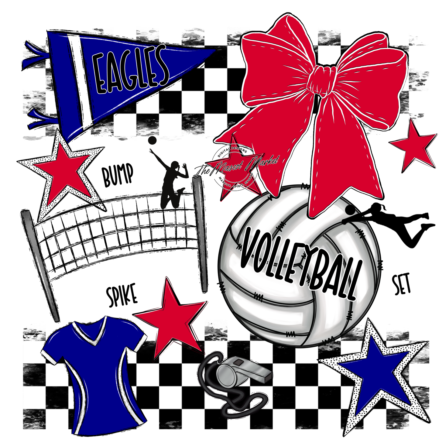 Eagles Volleyball Checkers Design-Carolina Blue-Red