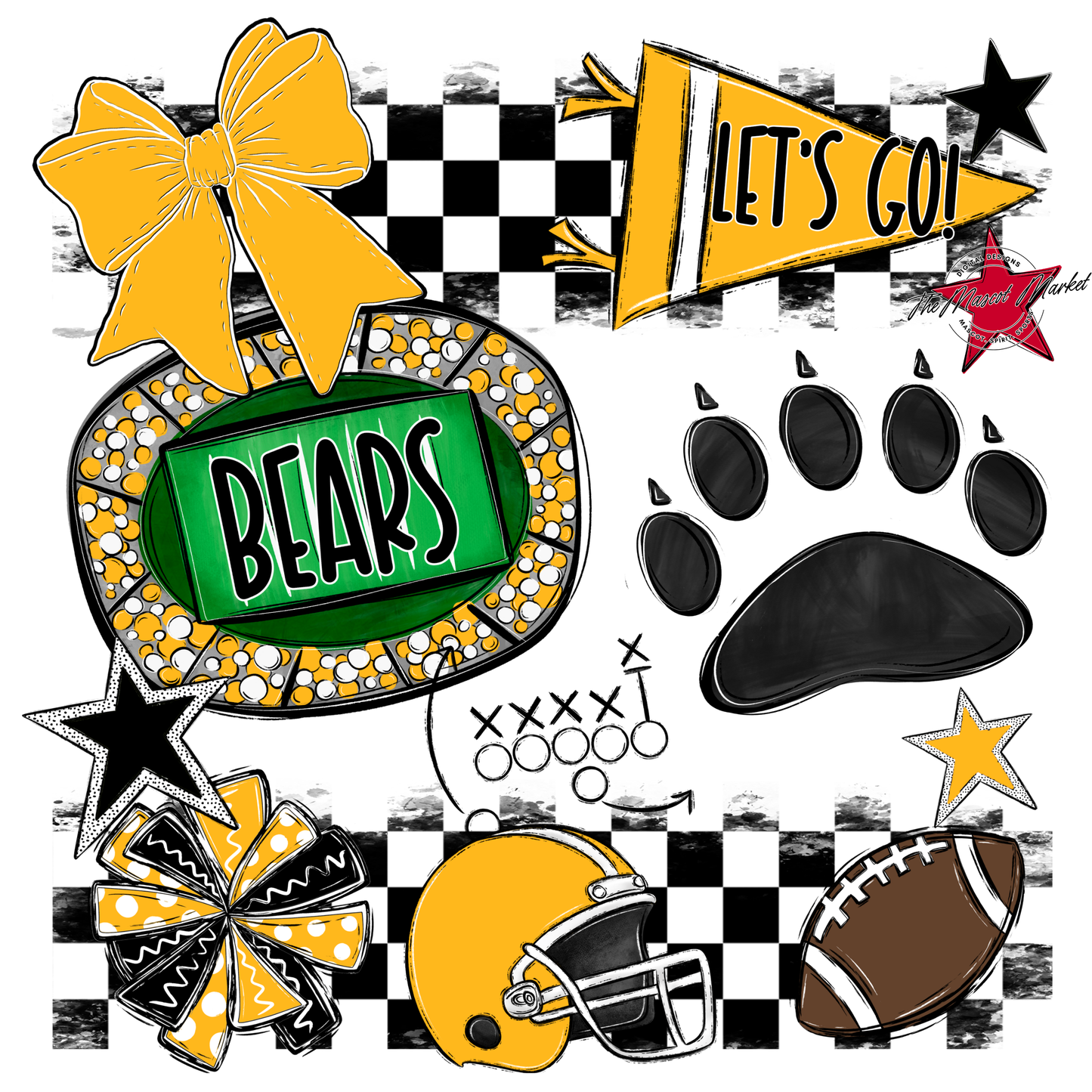 Bears Checker Spirit Design w Paw-Yellow