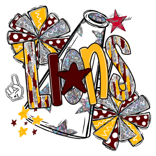 Lions Cheer Megaphone Scrape-Maroon-Yellow