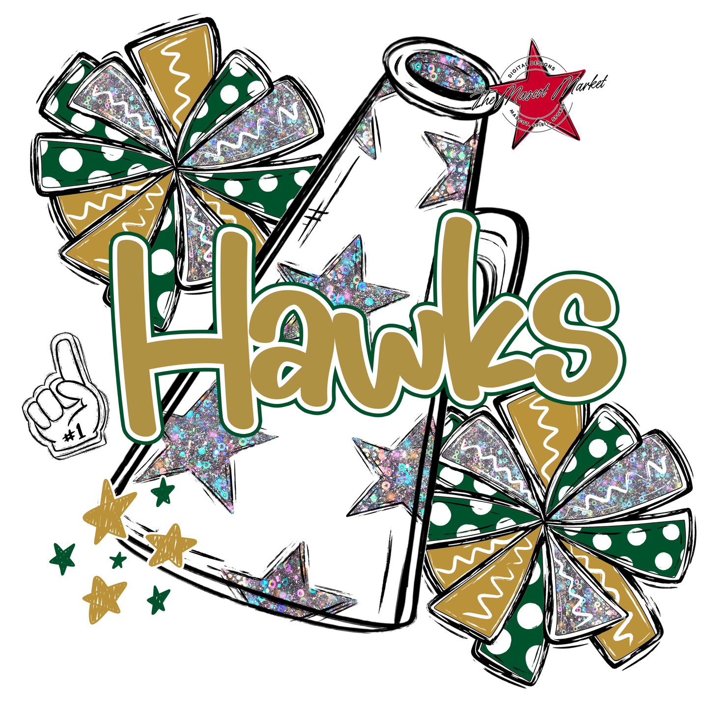 Hawks Alpha Megaphone Design-Green-Gold