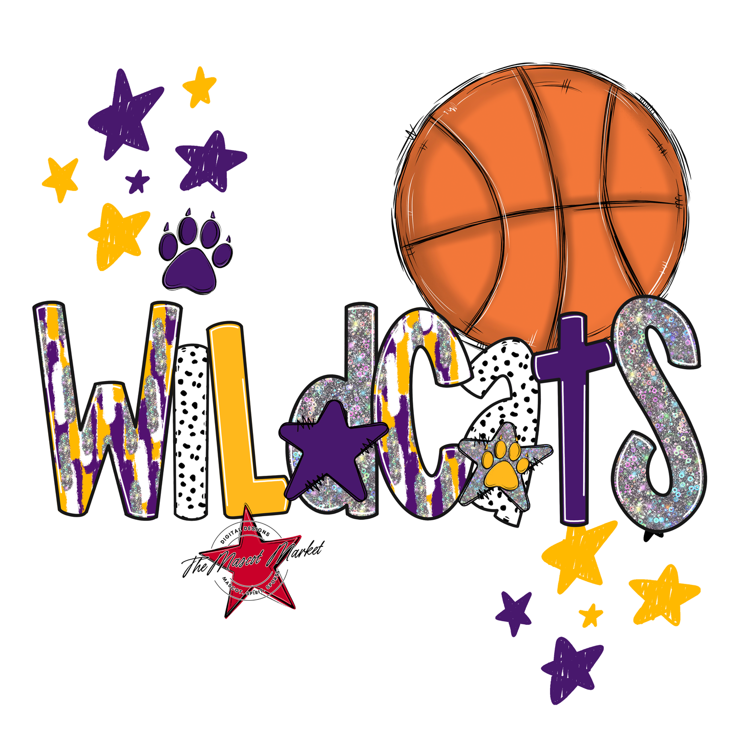Wildcats Basketball Scrape-Purple-Yellow