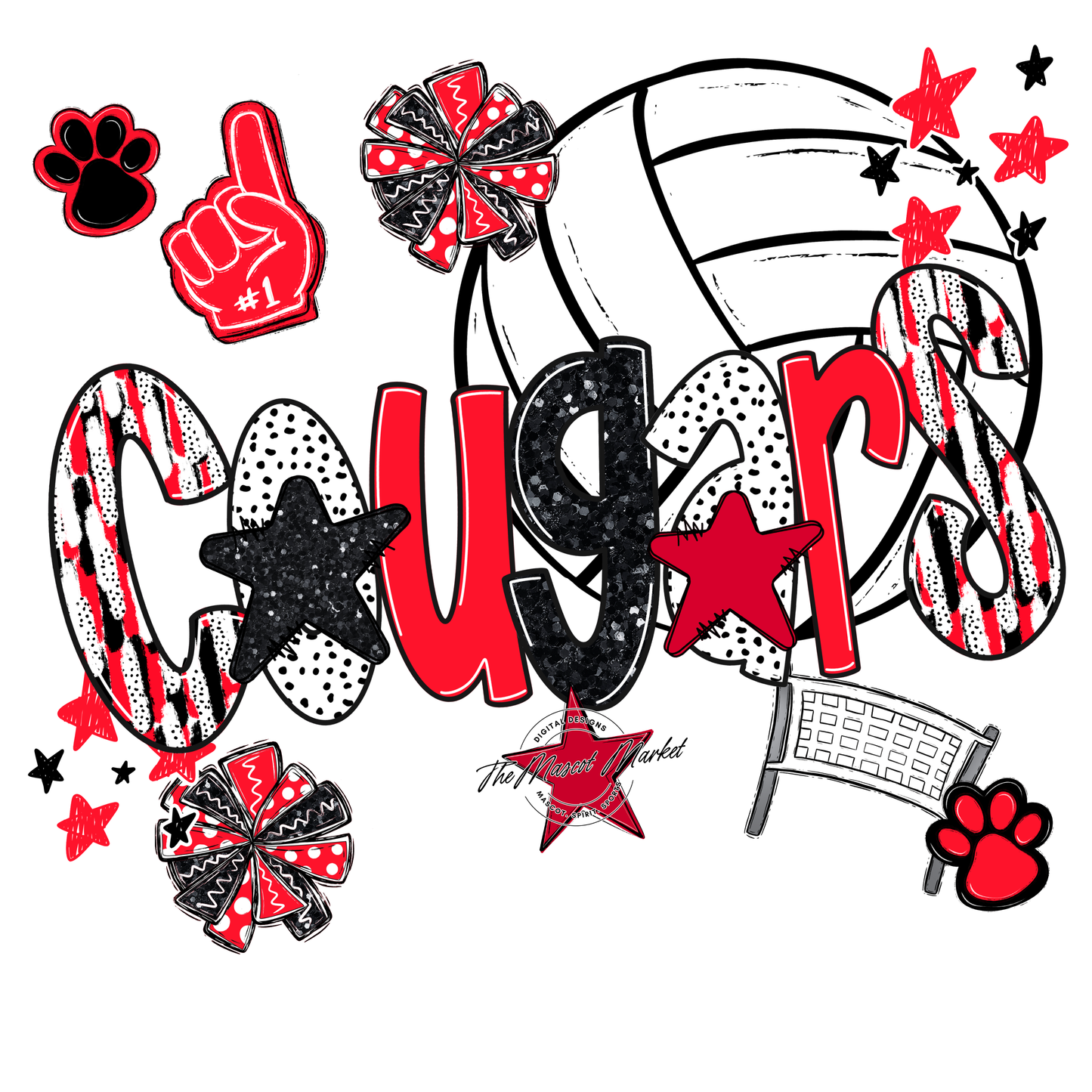 Cougars Volleyball Scrape-Bright Red