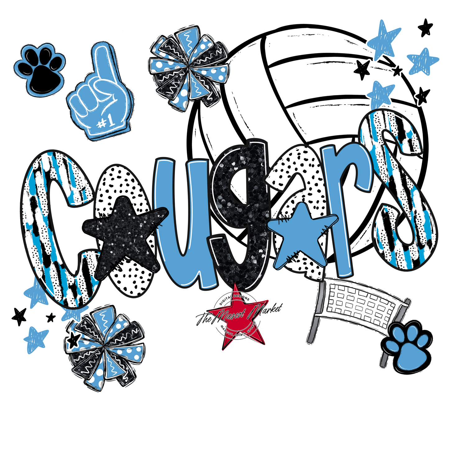 Cougars Volleyball Scrape-Carolina Blue