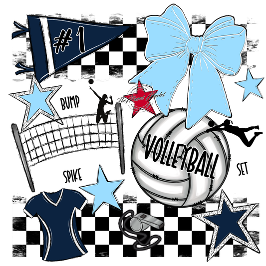 Volleyball Checkers Spirit Design-Navy-Columbia Blue