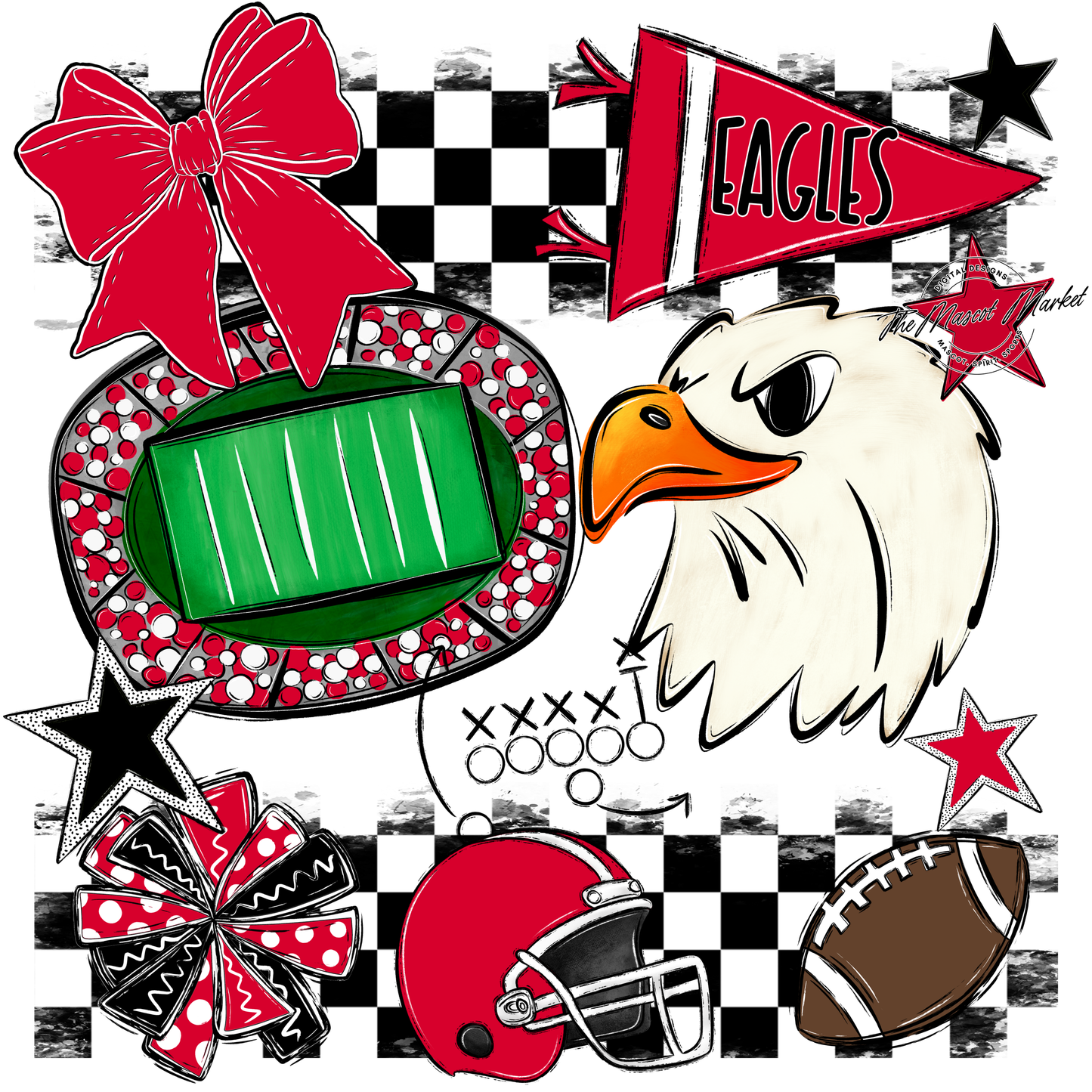 Eagles Checkers Mascot Spirit Design-Red