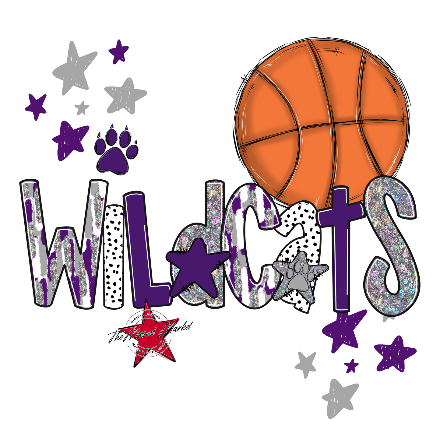 Wildcats Basketball Scrape-Purple-Grey