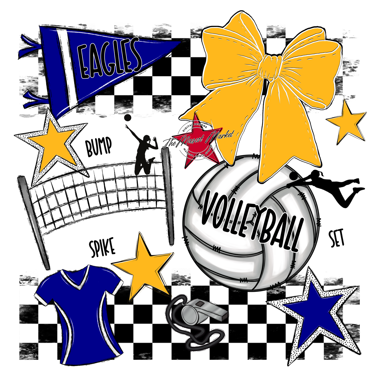 Eagles Volleyball Checkers Design-Blue-Yellow