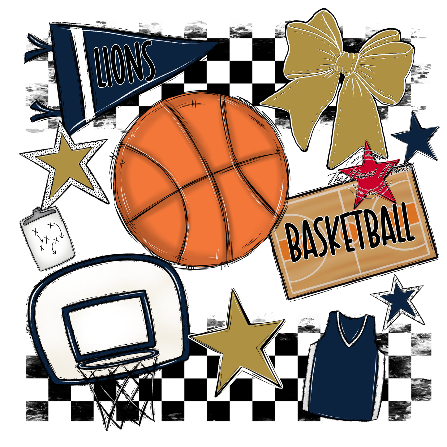 Lions Checkers Basketball Spirit Design-Navy-Gold
