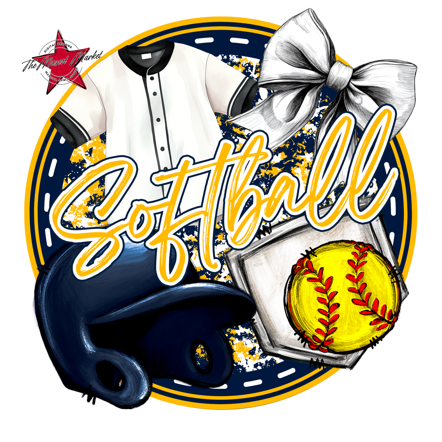 Circle Softball Design-Navy-Yellow