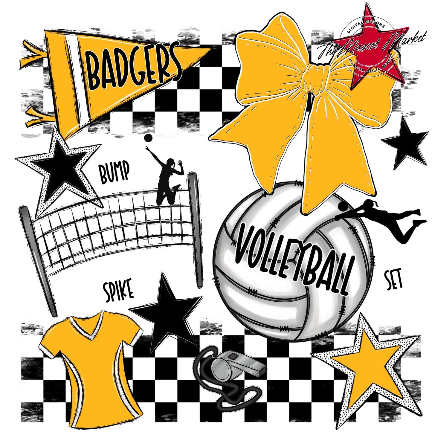 Badgers Volleyball Checkers Design-Yellow
