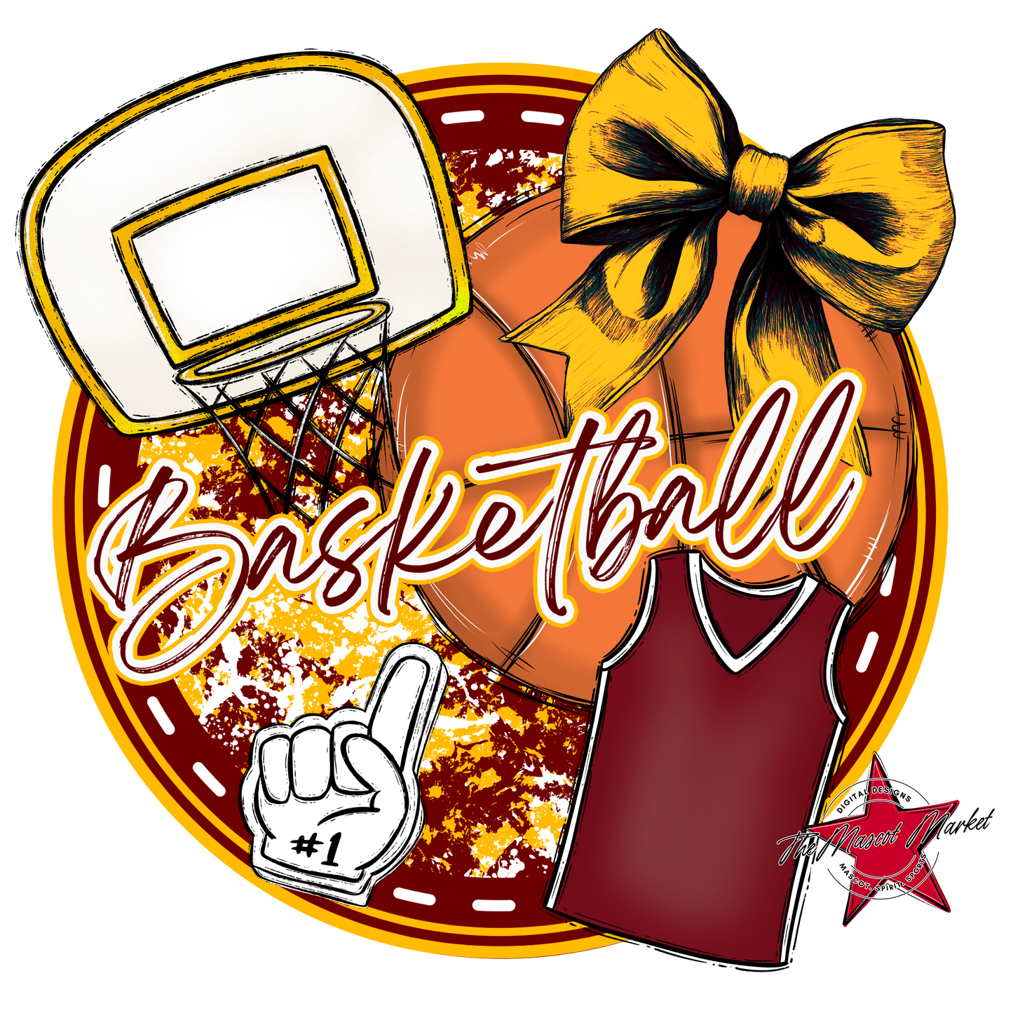 Circle Basketball Design-Maroon-Yellow